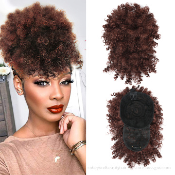 High Puff Afro Kinky Curly Synthetic Drawstring Ponytail With Bangs Ponytail Hair Extensions Short Pony Tail Hair Bun